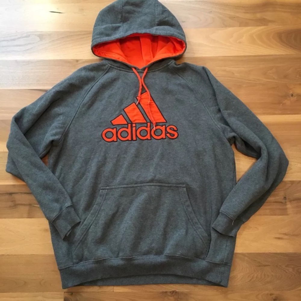 Adidas Men’s Hoodie Sweatshirt Gray Orange Med